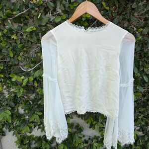 Alice + Olivia Elegant White Lace Trim Women's Top